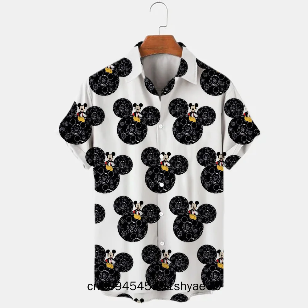 2025 Miniso 3D Printing Disney Donald Duck Mickey Mouse Temperament Men's Shirts Summer Fashion Street Trend Retro Boutique Tops
