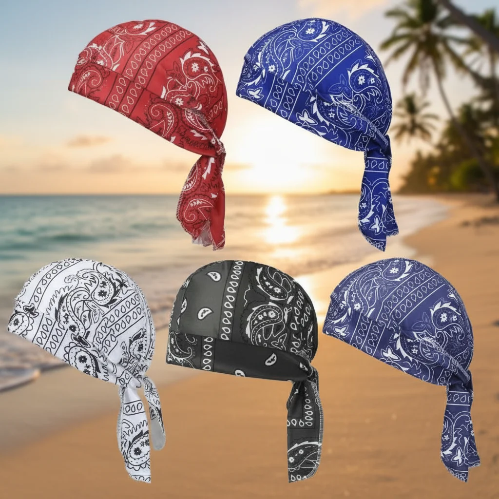 Paisley Print Breathable Quick Dry Elastic Uv Protection Hijab Cap Chemo Head Wrap Unisex Lightweight Adjustable Sports Running