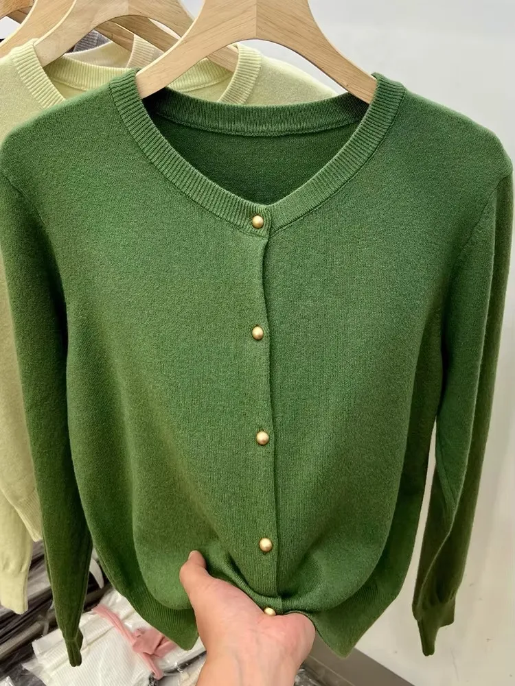 

Solid Color Knitted for Women Cardigan Korean Single Breasted Long Sleeve Jumper Woman Round Neck All Match Cardigans Outwear