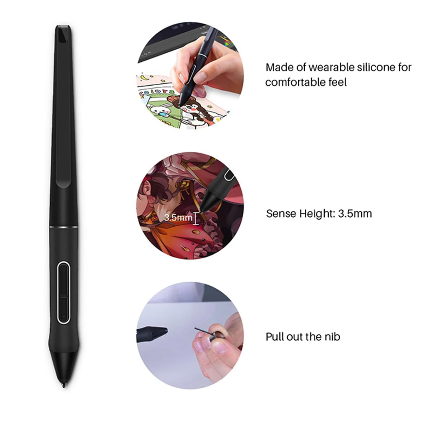 PW517 Digital 8192 Pressure Stylus Pen+10 nibs For Huion Drawing Monitor Battery-Free