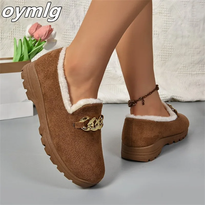 2024 Autumn/Winter New Snow Cotton Shoes Low cut Warm Women's Snow Boots Black Brown Fashion Chain Bean Shoes