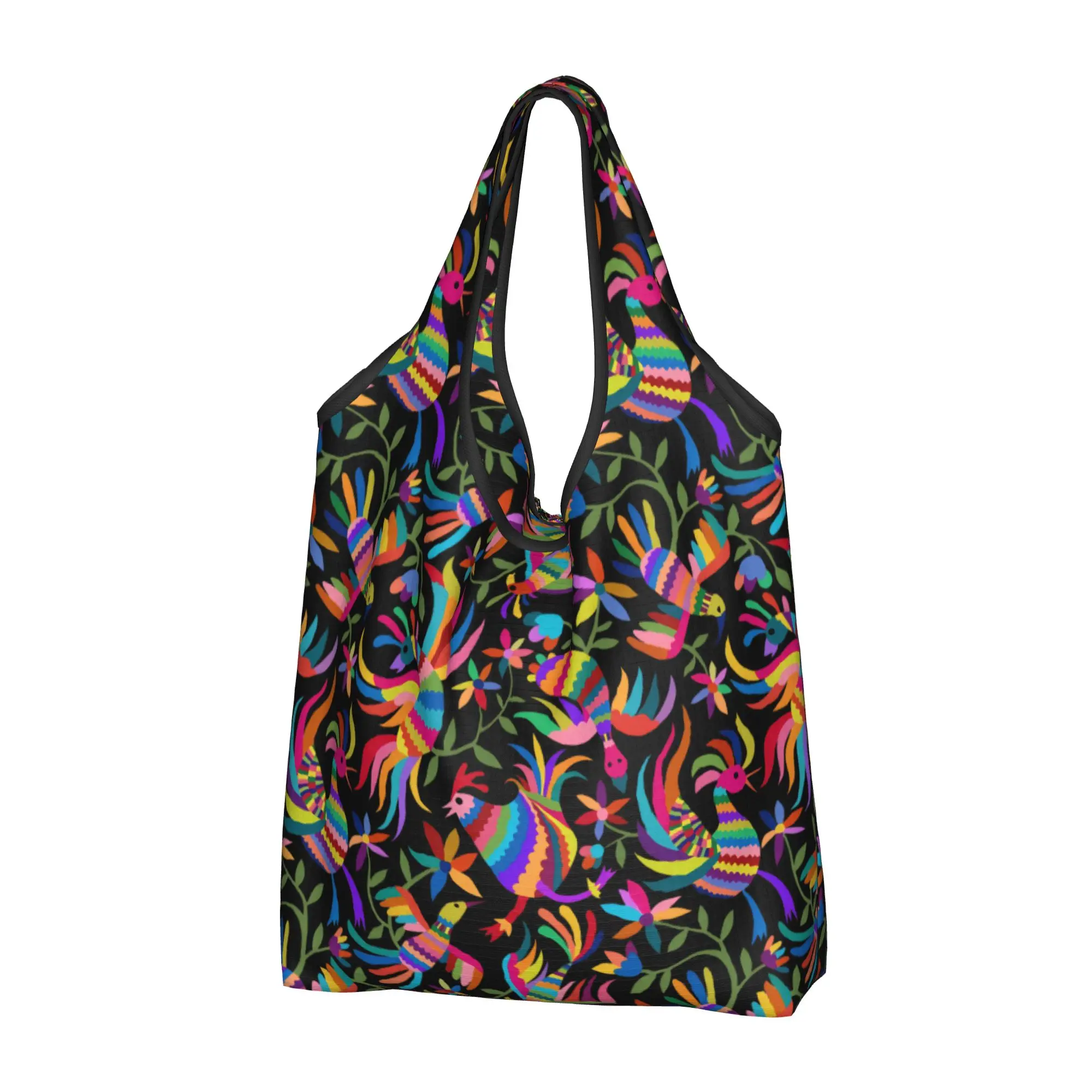 Recycling Mexican Flying Otomi Birds Ole By Virginia Shopping Bag Women Tote Bag Portable Animal  Groceries Shopper Bags