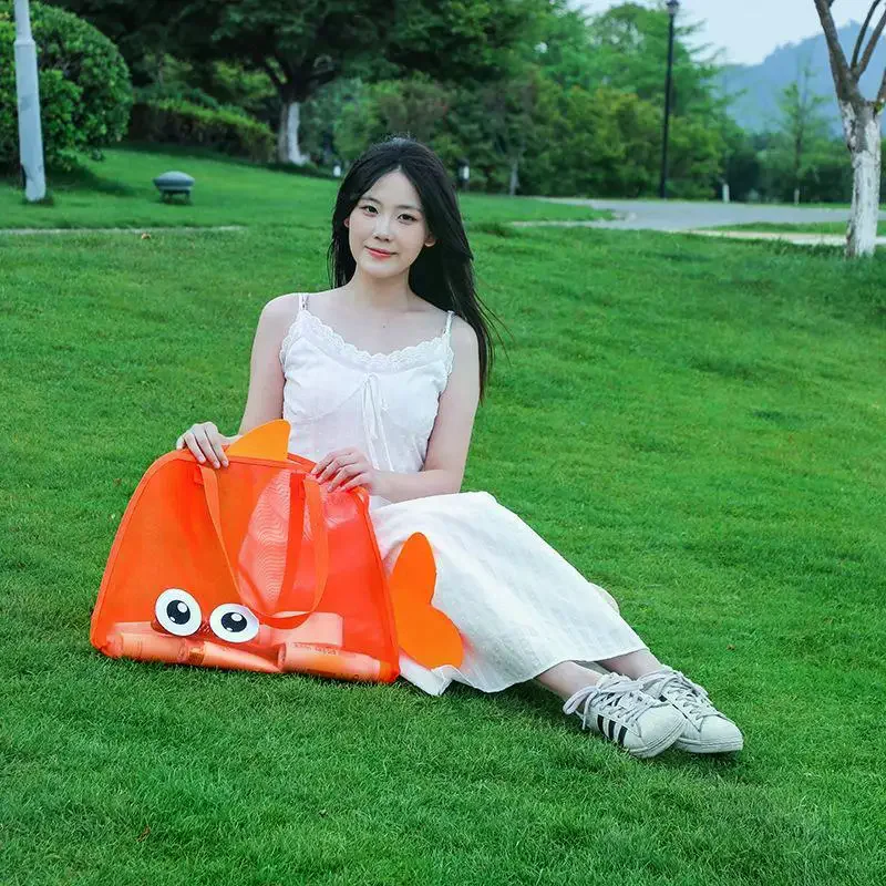 Cute Fish Shaped Mesh Beach Tote Bag Lightweight Breathable For Kids Summer Beach Trips Sand Toy Storage