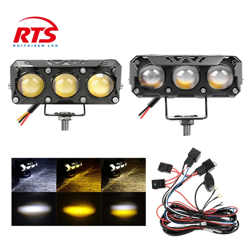 

Motorcycle LED Spot Light Dual Color Hi/Low Beam Fog Lamps for Car Trucks SUV UTV 12V 60V Mini Lens Headlight Driving Light