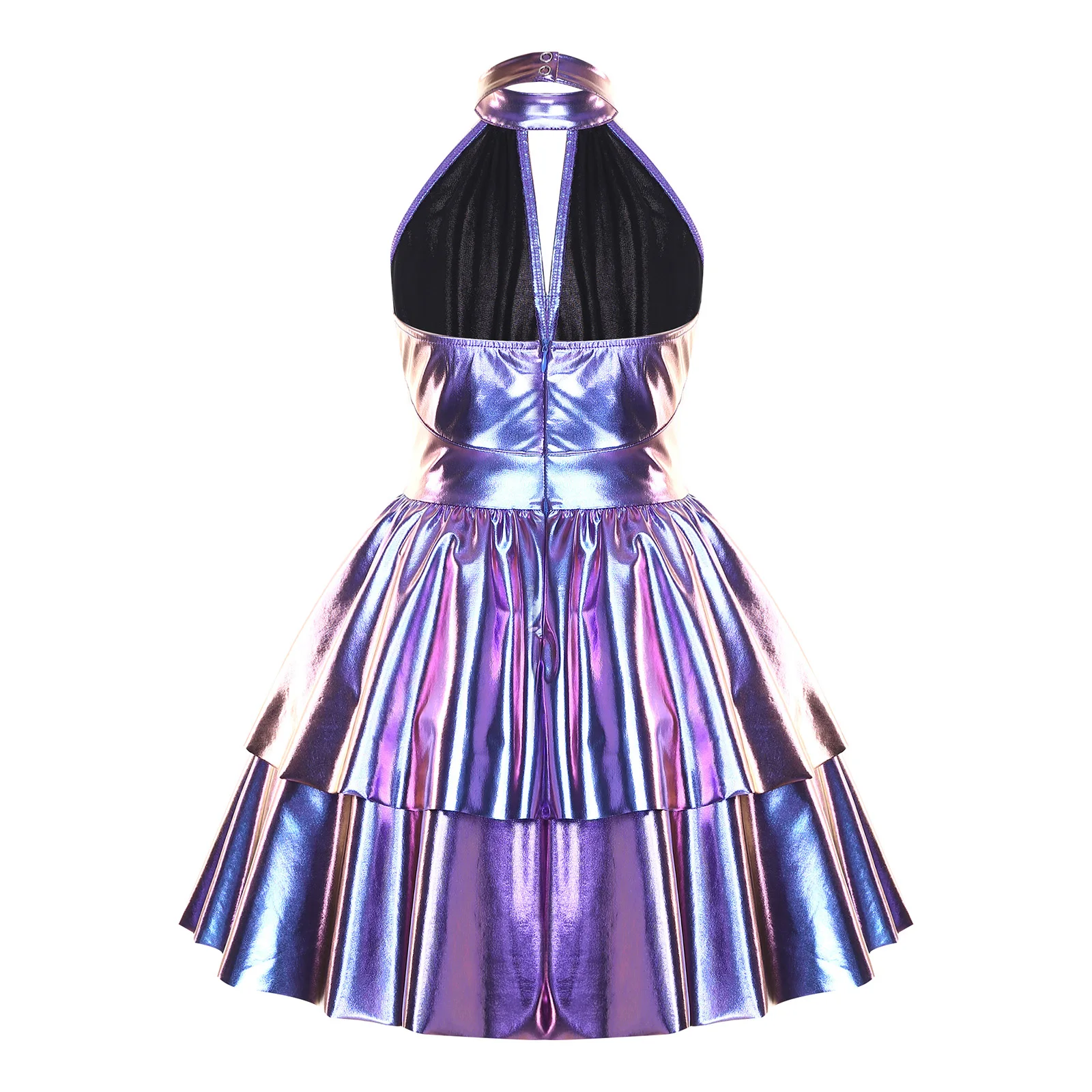 فستان حفلات لامع لامع للأطفال البنات مزين بحجر الراين بدون ظهر وحاشية متدرجة على شكل حرف a لأداء الرقص