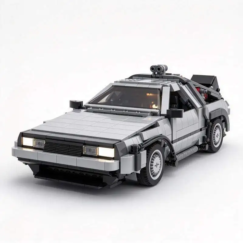 1844PCS MOC Silver Futuristic Sports Car Model With Sci Fi Equipment Glowing Lights Pipe Detail Building Blocks Display Gift