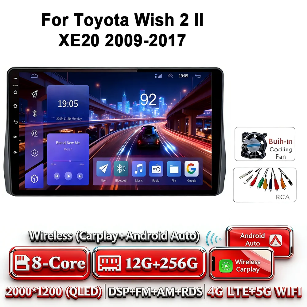 Android 17 Carplay Android Auto 4G WIFI autoradio voor Toyota Wish 2 XE20 2009-2017 GPS DSP BT touchscreen multimediasysteem