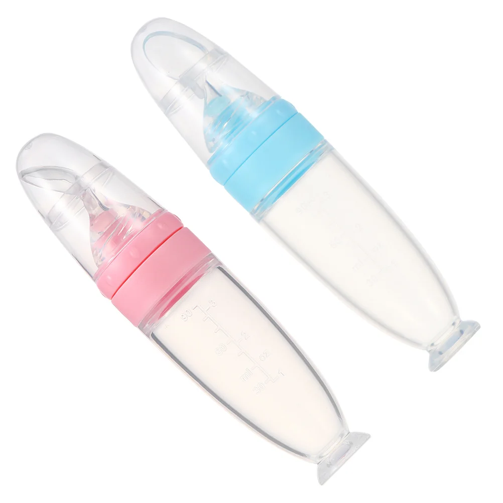

2Pcs Baby Silicone Food Dispensing Bottles Feeding Spoon with Scale Spillage Proof Stand-Up Squeeze Feeder Bottles for Travel