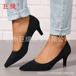 Big Size Women's Boat Shoes Faux Suede High Heels Pointed Toe Pumps Stilettos Basic Pump for Female White Black Red Pink Blue