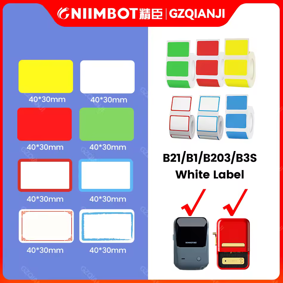 Niimbot ufficiale B21 B1 rotolo di carta per etichette adesive a colori termici con diverse dimensioni adatto per la stampa di etichette per negozi di home office