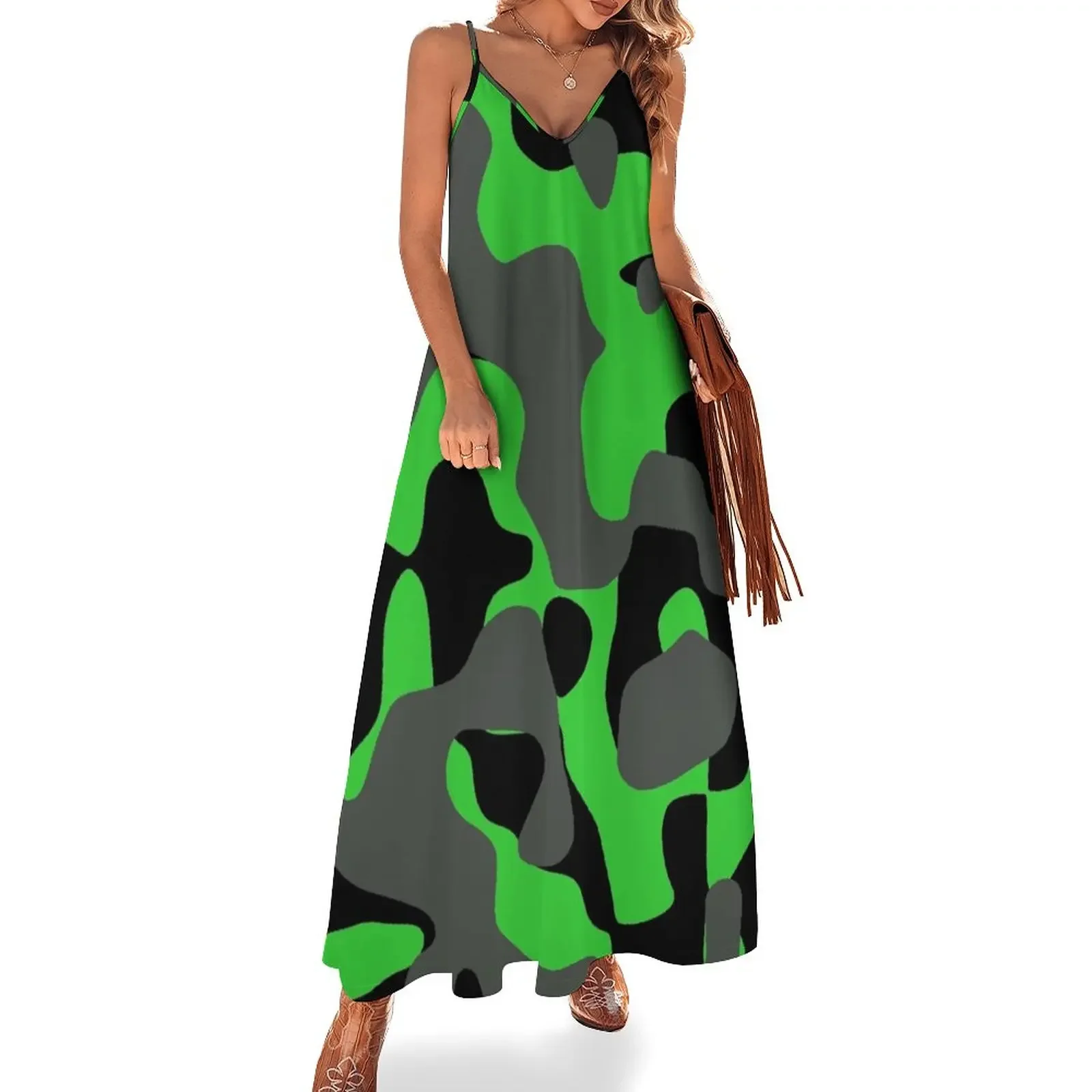 

Lime Green Camo Pattern Sleeveless Dress elegant women's dresses for wedding dress for woman