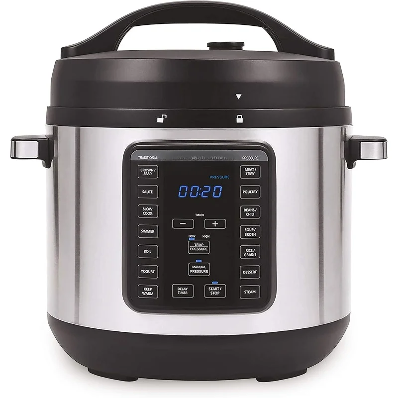 XL Express Crock Programmable Slow Cooker and Pressure Cooker with Manual Pressure, Boil & Simmer, Stainless Steel