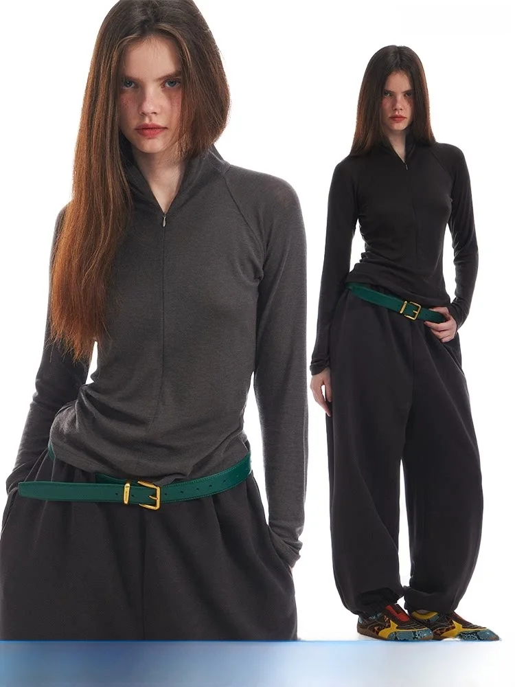 

DNT Simple Faion Long Sve Толстовка с капюшоном на молнии Трикотажный свитер с базовым слоем Женский повседневный свитер стандартного кроя среднего размера Softn