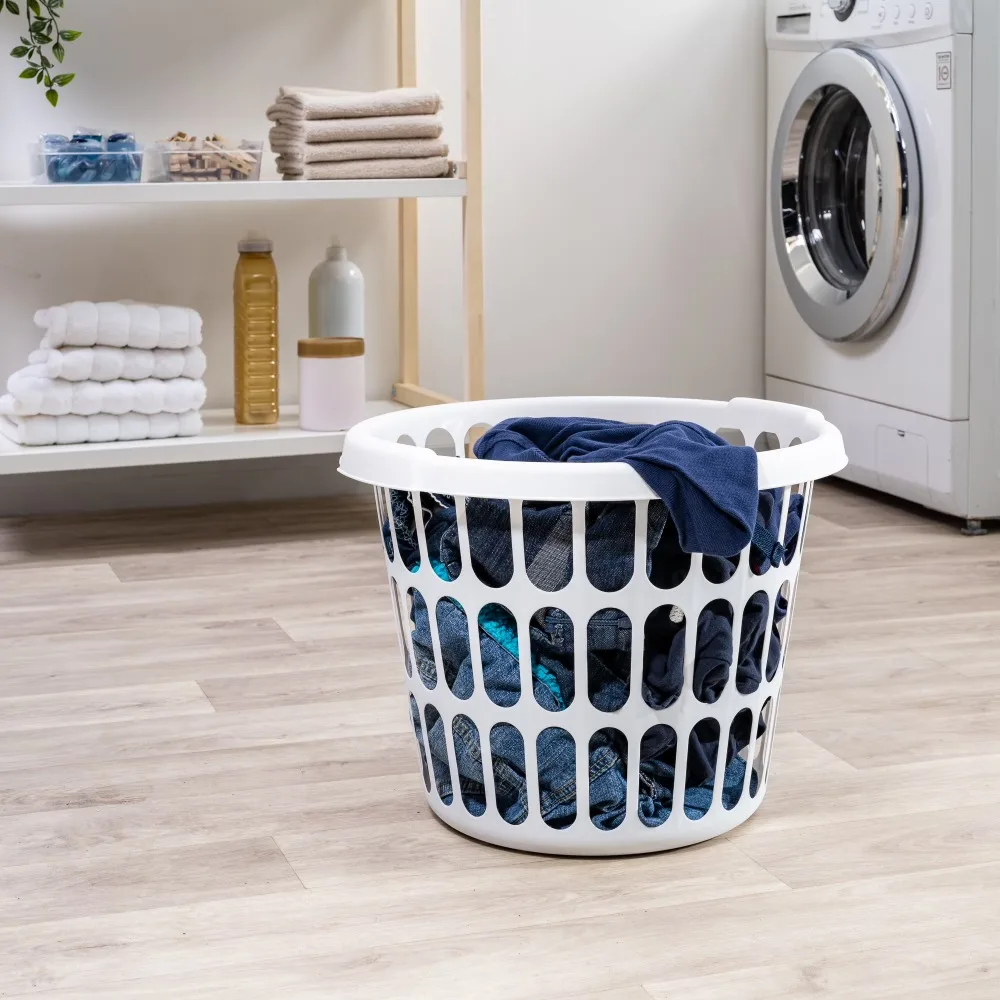 8 Pack White Plastic Round Laundry Basket Storage Hamper with Handles for Home Organization
