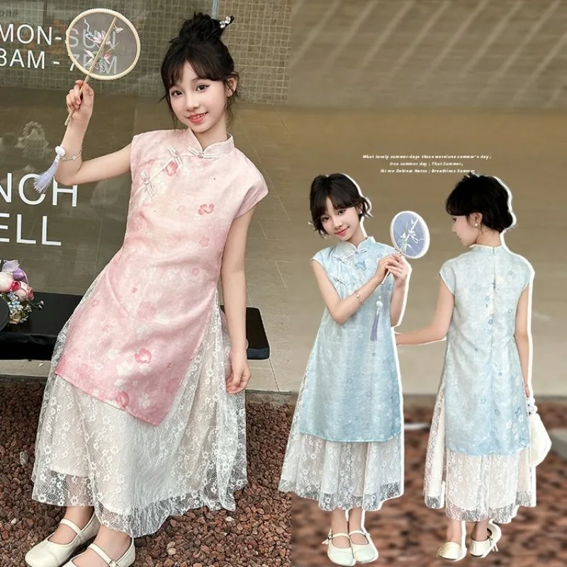 Mädchenrock, Kinderkleidung, China-Stil, Kinder, Seide, Batikdruck, Cheongsam-Kleid, lässig, einfach, täglich, 2025, Sommer, neu – Detail 3