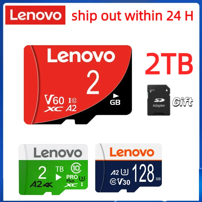 Lenovo การ์ดหน่วยความจำ2TB 1TB Micro TF SD Card Class 10 SD /tf Flash Card 64/128/256/512GB A2การ์ด SD ขนาดเล็กสำหรับโทรศัพท์ Nintendo SWITCH