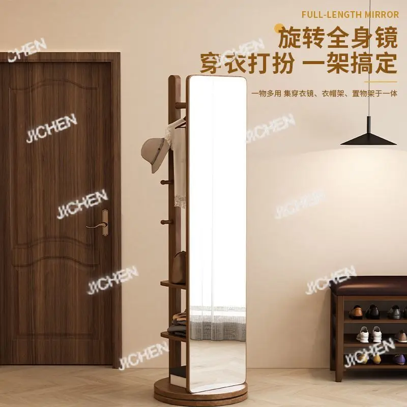 

XH Rotating Hanger Bedroom Floor Full Body Mirror Shelf Movable Floor Mirror