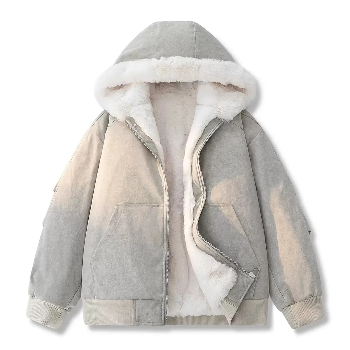 

Winter New Trendy Solid Color Plus Velvet Thick Warm Hooded Jacket for Men's Casual Sports Loose High Quality Large Size Jacket