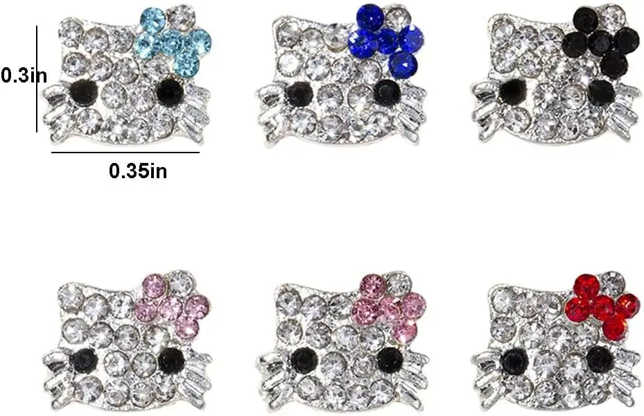 36pcs Rhinestone 3D Hello Kitty Nail Charms Kawaii Metal Sparkling Crystal Kitty Nail Decoration 6 Colors Diy Nail Accessories &