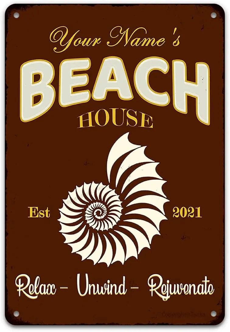 Beach House Relax Unwind Rejuvenate Vintage Tin Signs Wall Decor, Retro Metal Sign for Outdoor Indoor Home Beach Garden