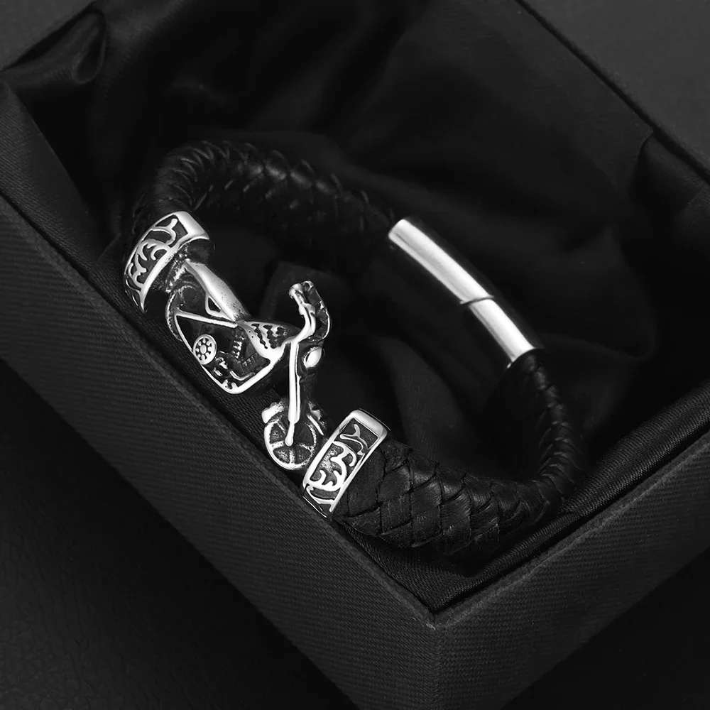 Blacken Motorcycle Connectors Hole 12*6mm Flat Leather Cord Bracelet Accessories Stainless Steel Charms DIY Men\'s Jewelry Making