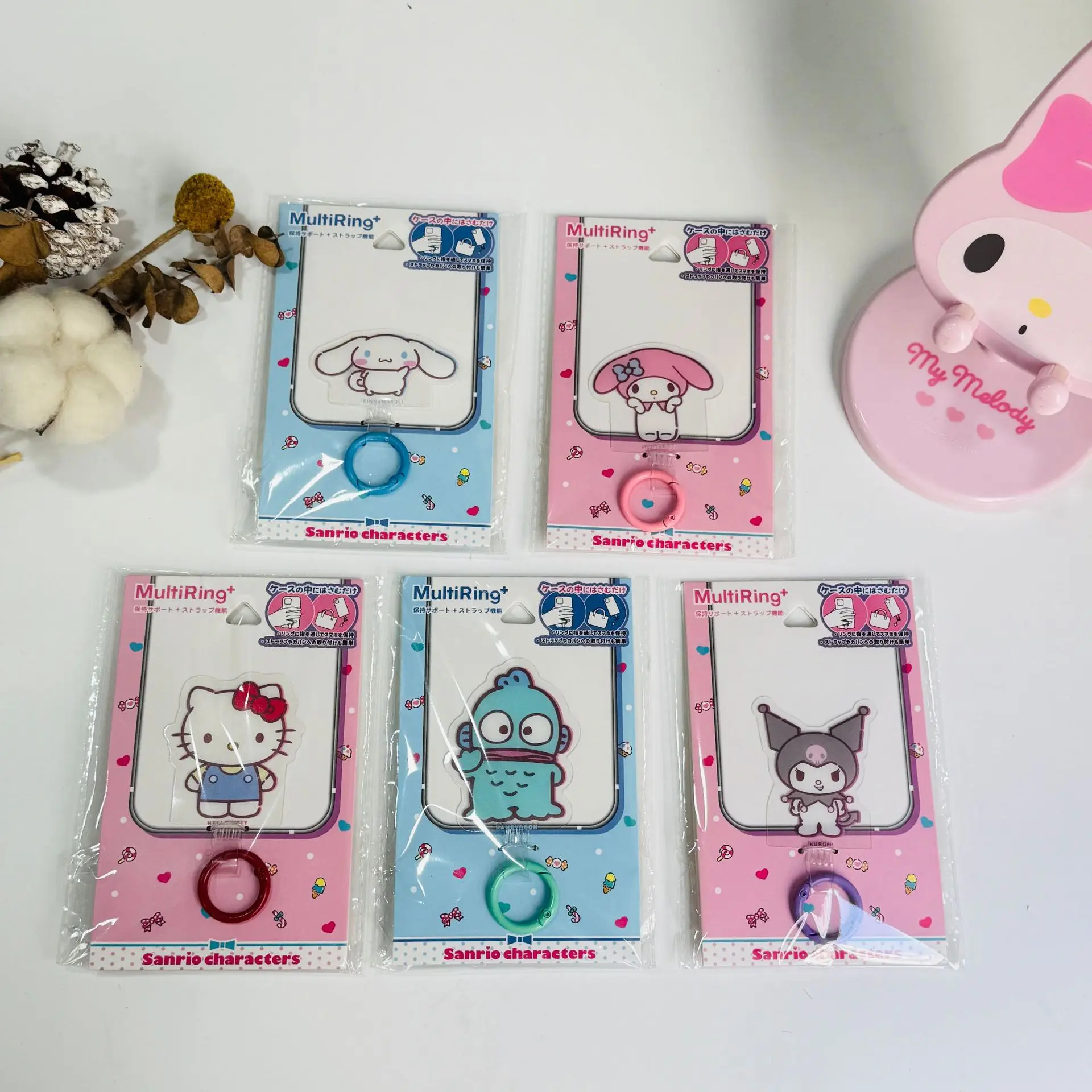 

Kawaii Hello Kitty Kuromi My Melody Cartoon Mobile Phone Decoration Anime Sanrio Girl's Heart Cute Mobile Phone Ring Buckle