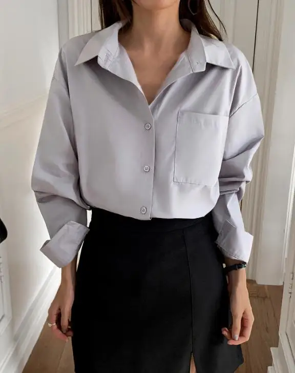 

2026 Spring/summer Casual Women's Loose Solid Color Simple Long Sleeved Shirt Top