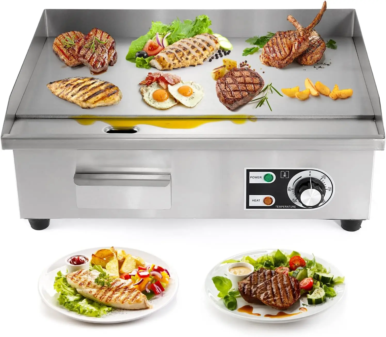 Electric Griddle 22'' Flat Top Grill Countertop Griddle 3000W 110V Stainless Steel Teppanyaki Grill Large Griddles