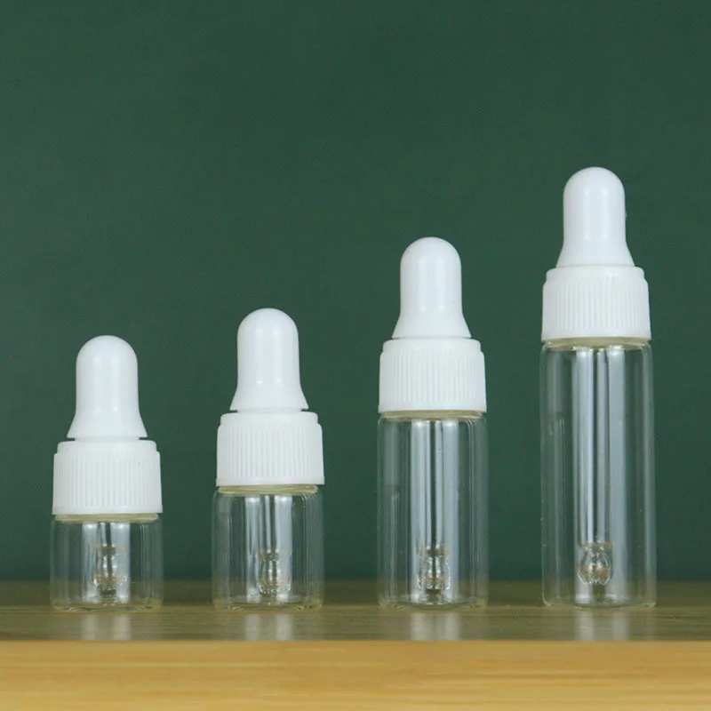 50/100PCS Clear Glass Dropping Bottles 1ml 3ml 5ml Mini Essential Oil Dropper Bottles Empty Travel Sample Vials with Black Cap