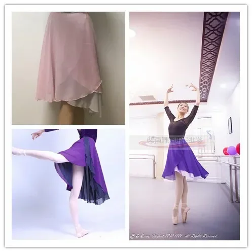 Long Ballet Dance Skirt Adult Children Chiffon Double Color Floral Print Practice Leotard Tutu Ballerina Women Ballet Dress