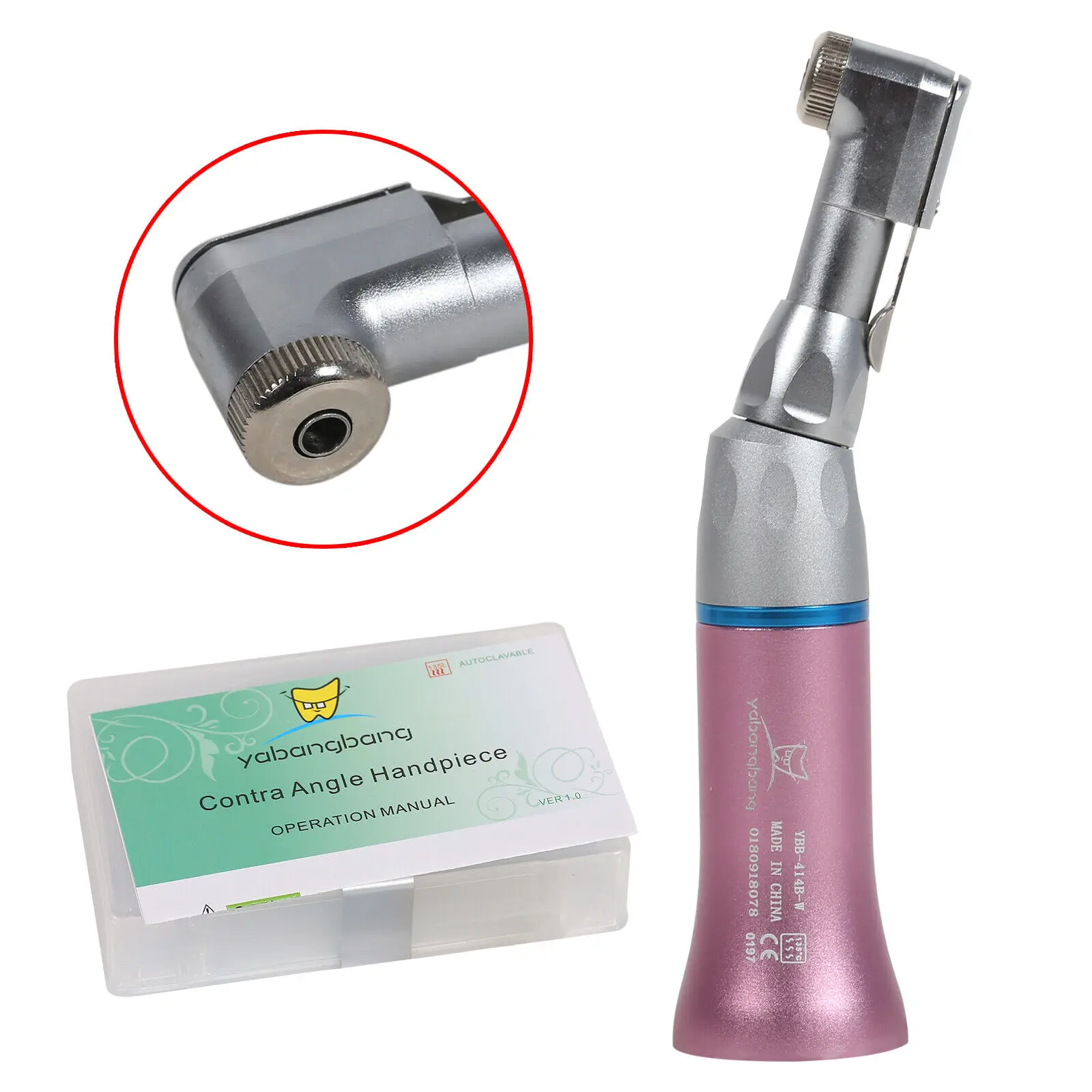 

NSK style Dental Slow Low Speed Contra Angle Handpiece Pink latch E- type