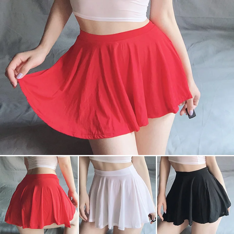 Low Waist A-Line Pleated Skirt Sexy Transparent Black White Long Silk Mini Skirt Night Club Wear Party Mini Skirts for Woman