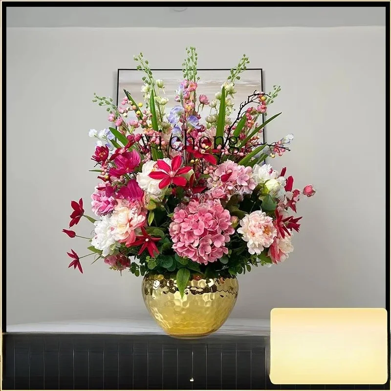 Living Room Flower Stand Silk Flower Hotel Front Desk Storefront Decoration High-end Large-scale Artificial Floral Art Ornu14