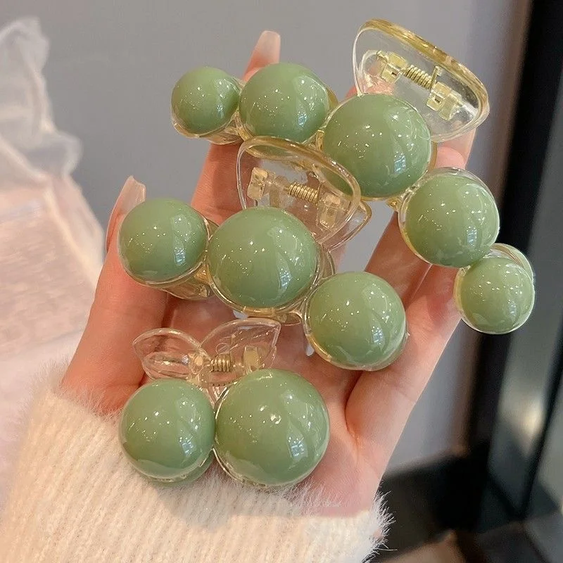 Korean Green Pearl Claw Clip Barrettes Large Curly Claw Clamp 2024 Fashion Women Shark Claw Crab Hair Accessories Headwear