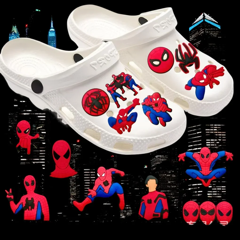 

MINISO 1-18 шт., набор подвесок для обуви «Человек-паук», сандалии-сабо, украшения для обуви из ПВХ, пляжная сумка, аксессуары, подарки на вечеринку для мальчиков