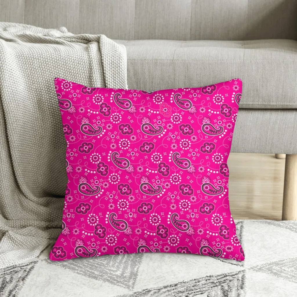 Bandana Paisley Cowboy Felroze Patroon Polyester Kussenhoes Voor Sofa Office Decoratieve Zachte Kussensloop