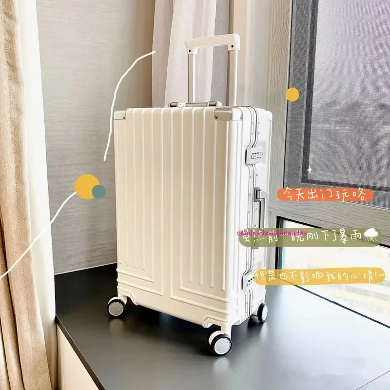 Aluminum frame trolley case, universal wheel high-value suitcase, women's durable password suitcase