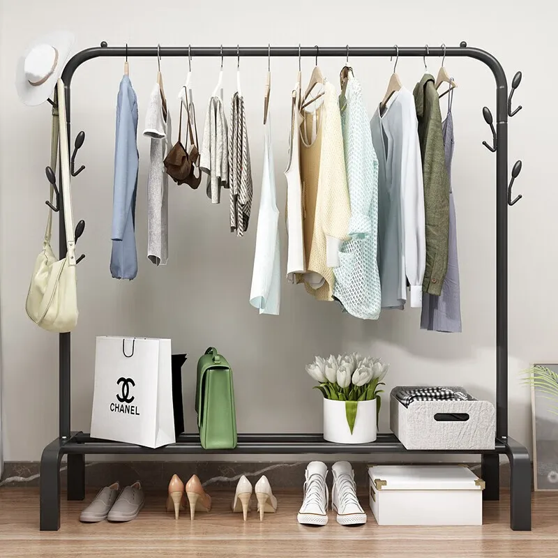 

Напольная двухсекционная вешалка для одежды и головных уборов из кованого железа для спальни и дома, легко собираемая