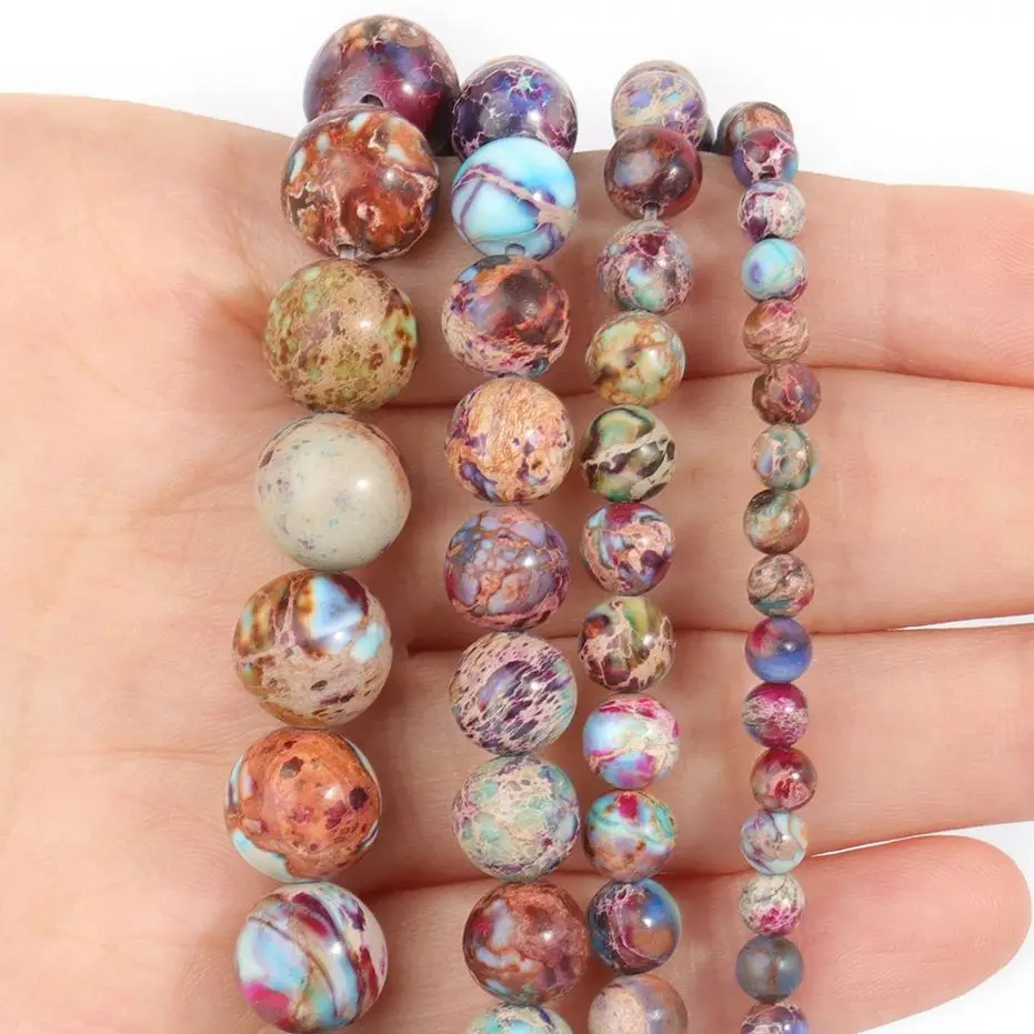 4-10mm Natural Flower Purple Emperor Jasper Stone Sea Sediment Round Beads Spacer Beads Jewelry Makign DIY Bracelet Necklace