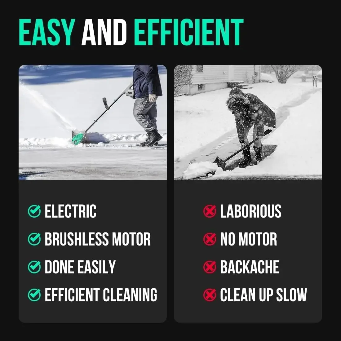 Cordless Snow Shovel, 12-Inch Battery Powered Snow Thrower, Battery Snow Blower with Auxiliary Handle, with Li-ion Battery