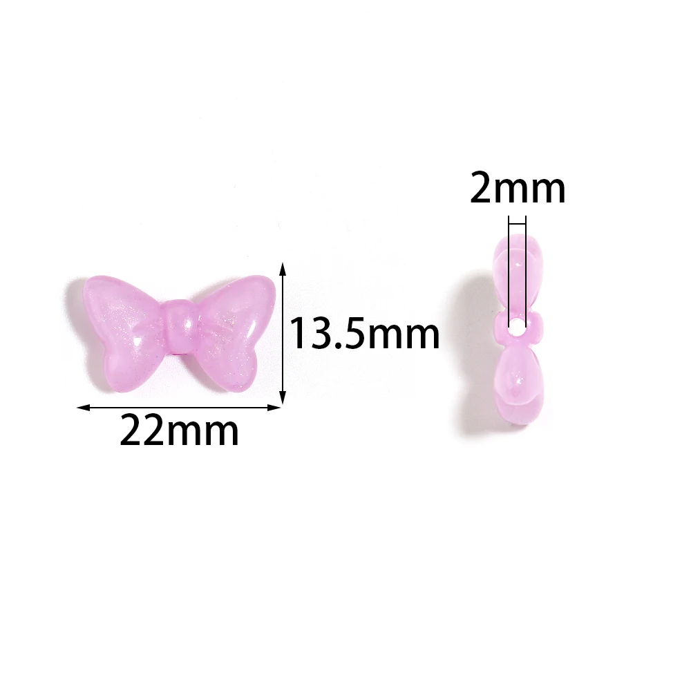 30pcs 13.5x22mm Colorful Bowknot Acrylic Beads Glitter Bow Loose Beads For Jewelry Making DIY Bracelets Keychain Accessories view 2