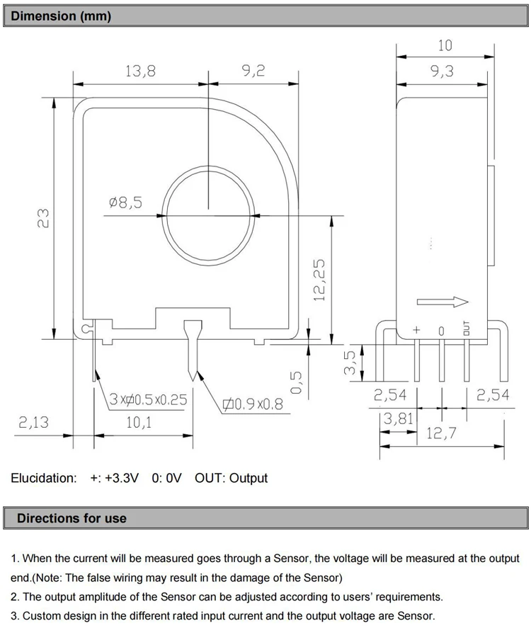 Hall-Stromsensor-Transformator QNHC3 Ausgang 2,5±2V 1,65±0,625V Eingang 10A 20A 30A 50A 100A DC Hall-Effekt-Stromwandler – Detail 5