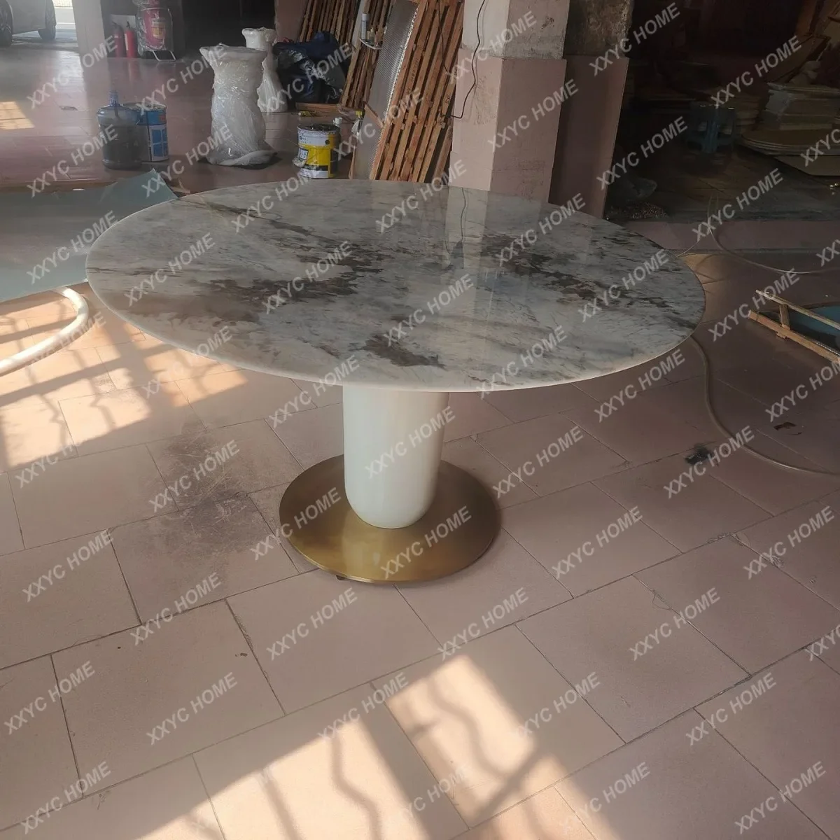 JLight luxury marble round dining table Modern simple household supercrystalline stone dining table High-end dining tabl