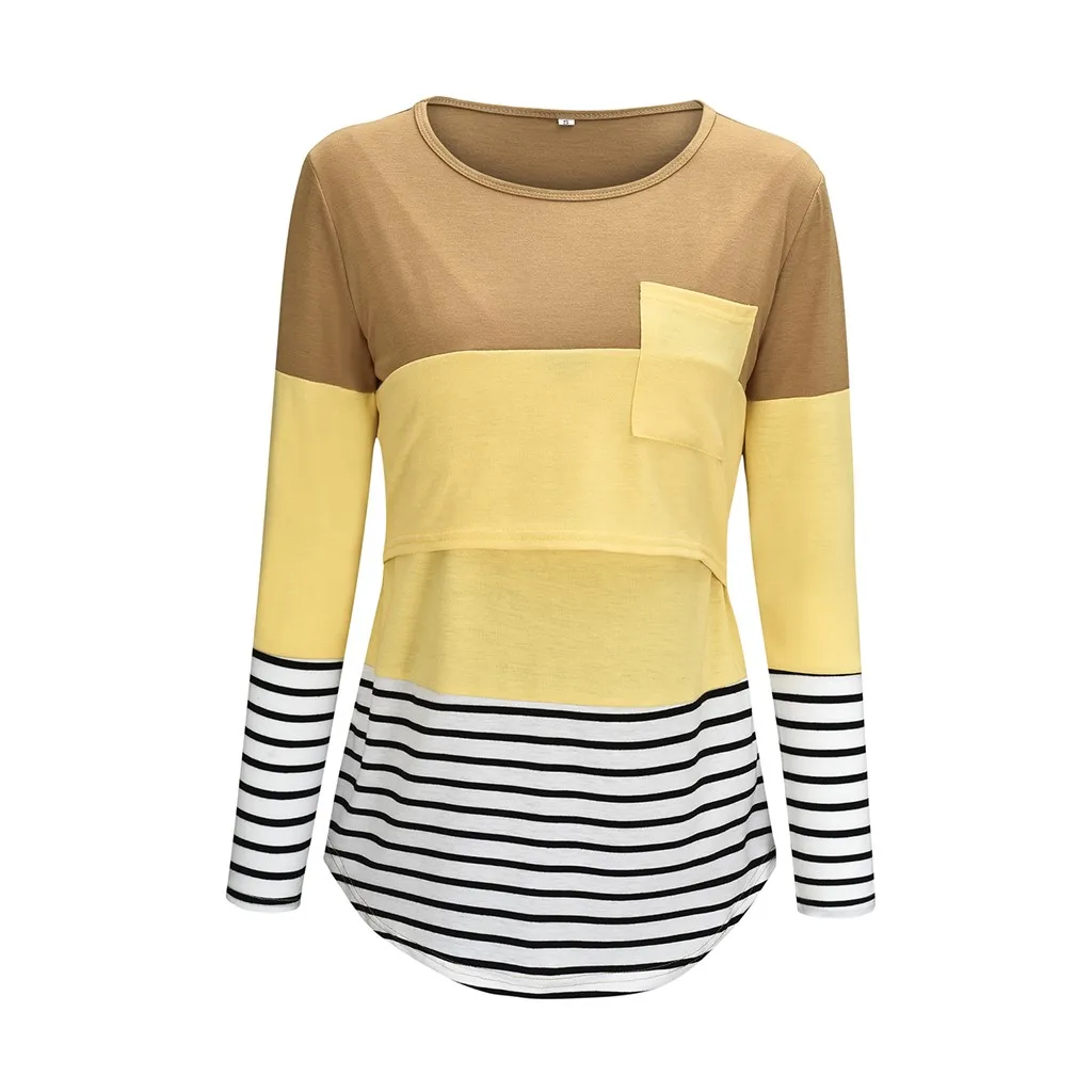 Mode Schwangere Frauen Nähte Farbe Stillen Pflege T Shirts Beiläufige Lose Langarm T Tops Für Mutterschaft – Detail 20