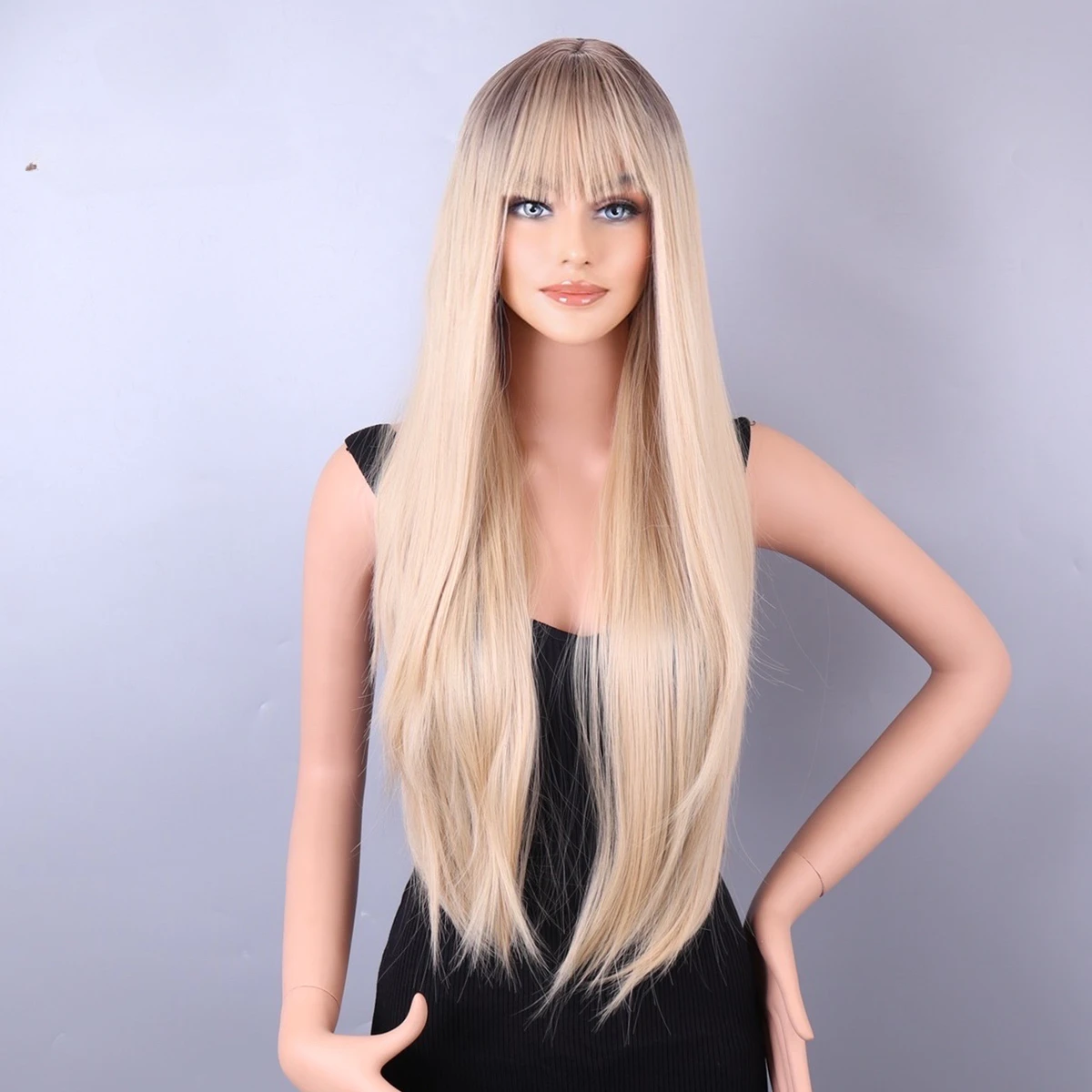 

Straight Women's Synthetic Long Silky Straight Hair Bangs Women Daily Wig