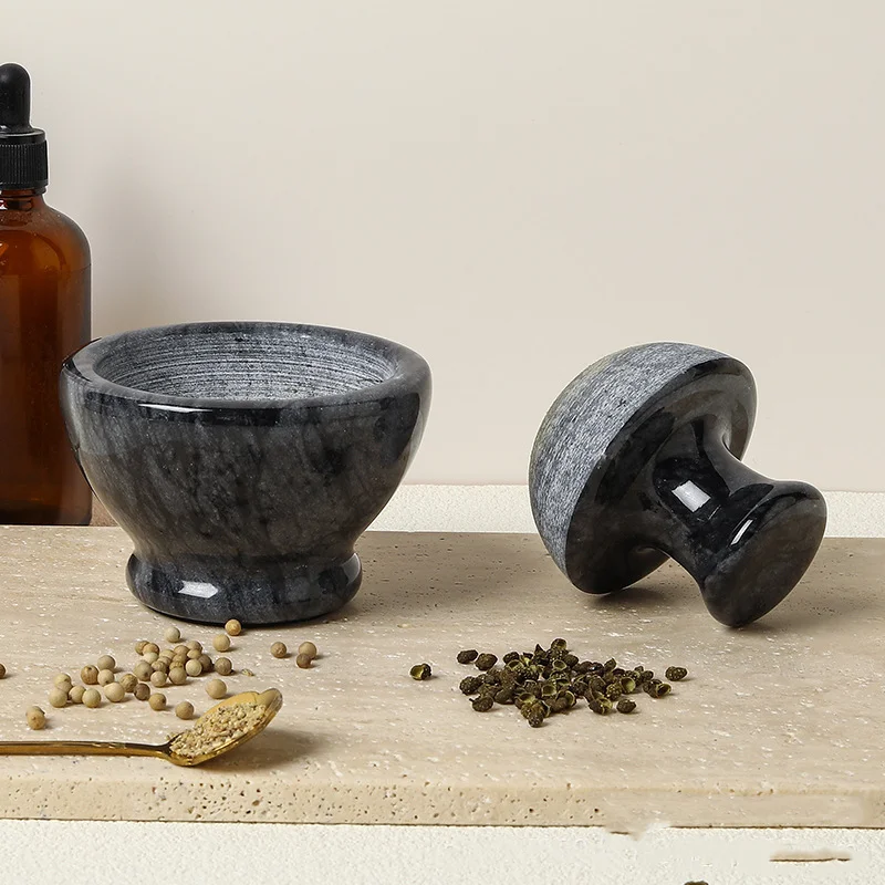 4 Inch Marble Mortar and Mushroom Pestle Stone Grinder Garlic Crusher Spice Mills Grinder for Kitchen Fine Grind Cooking Tools