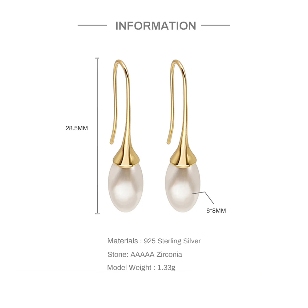 CANNER 925 Silver Vintage Fashion Earrings Temperament Teardrop Shaped Pearl Drop Earrings Classic Personality Versatile Jewelry