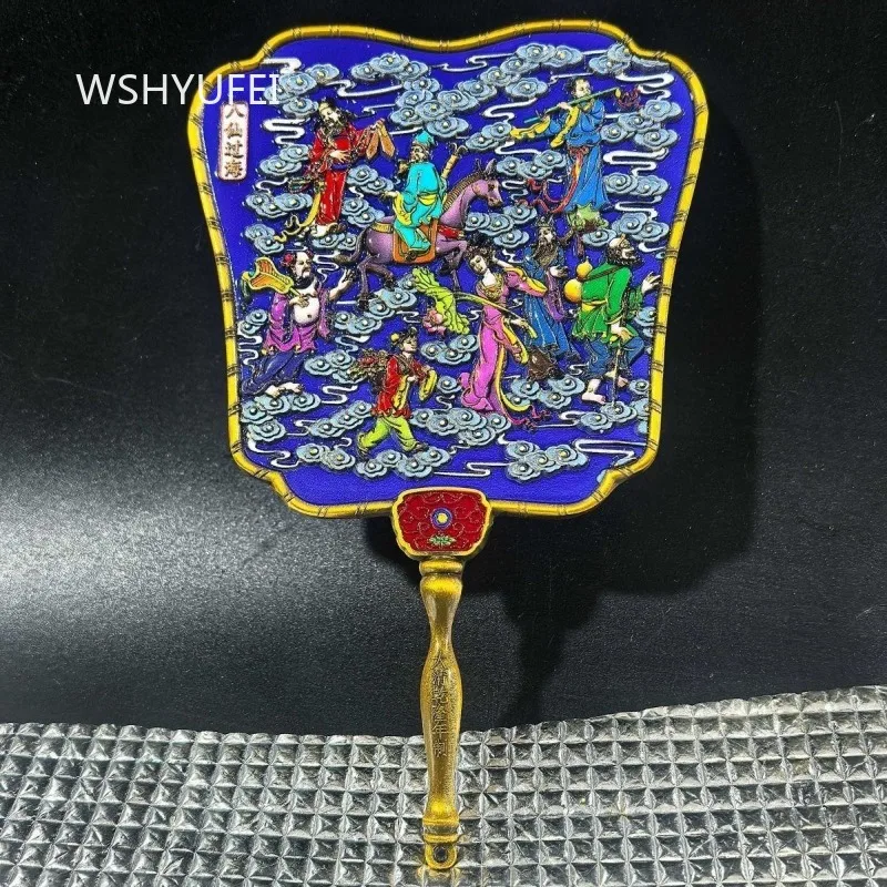 Chinese Cloisonne Enamel Decorative Fan with Eight Immortals Design Metal Hand Fan for Home Decor and Feng Shui Ornament
