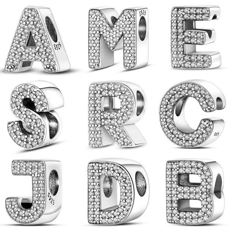 925 Silver Zircon English Letters Charm Beads Fits 3mm Bracelet Bangle Necklace For Women Luxury DIY Jewelry Making Fine Gift