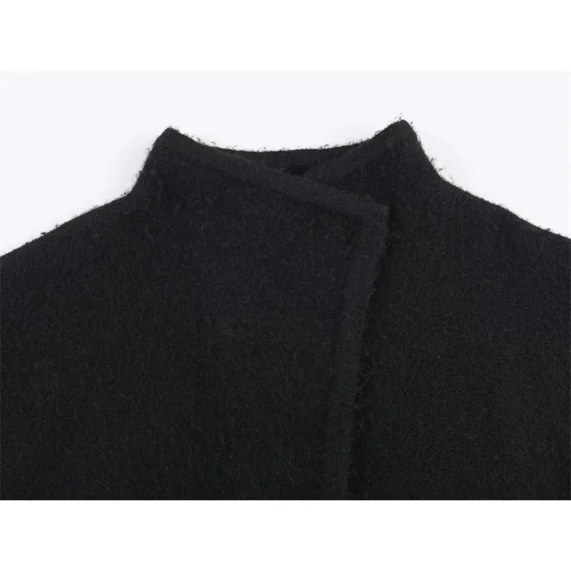 

Новая зимняя женская куртка, черная, с длинными рукавами, двубортная, простая вязаная куртка-бомбер, повседневный модный стиль знаменитостей